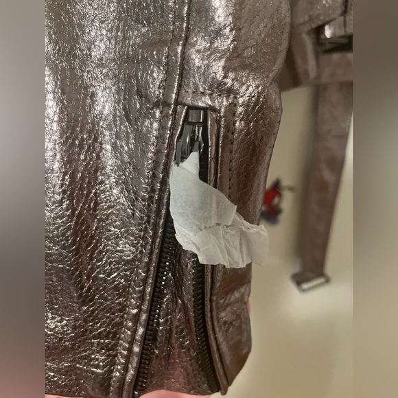 New. Tags on. ZARA leather metallic moto jacket. Size L - Picture 3 of 4